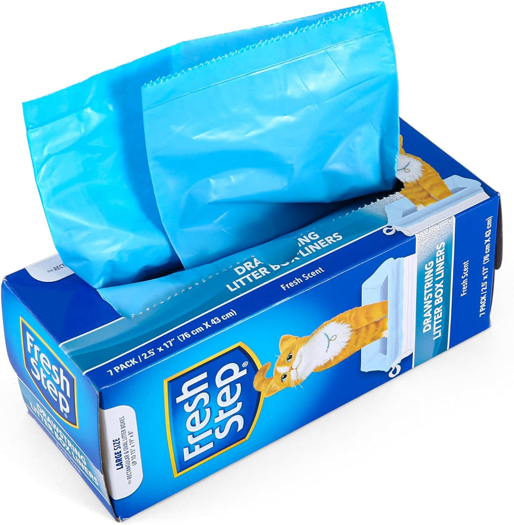 Drawstring Cat Litter Box Liners, Scented Heavy Duty Kitty Litter Bags for Large Oval or Rectangle Pans, Helps Contain Odor and Mess, Easy Lift Out Cleanup, 30 X 17 In, 7 Count