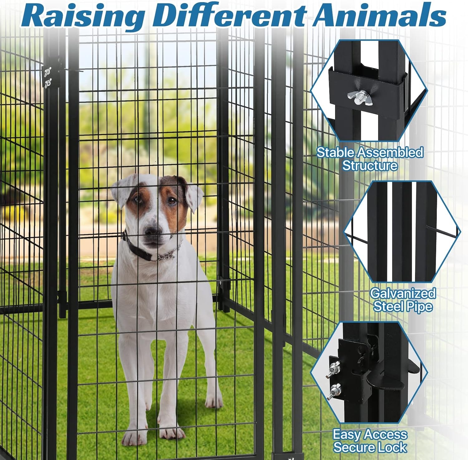 Large Dog Kennel Outdoor 8'L X 4'W X 6'H, Extra Large Welded Wire Pet Cage Playpen with UV Protection Waterproof Roof Heavy Duty Galvanized Metal Dog Run Enclosure for Outside