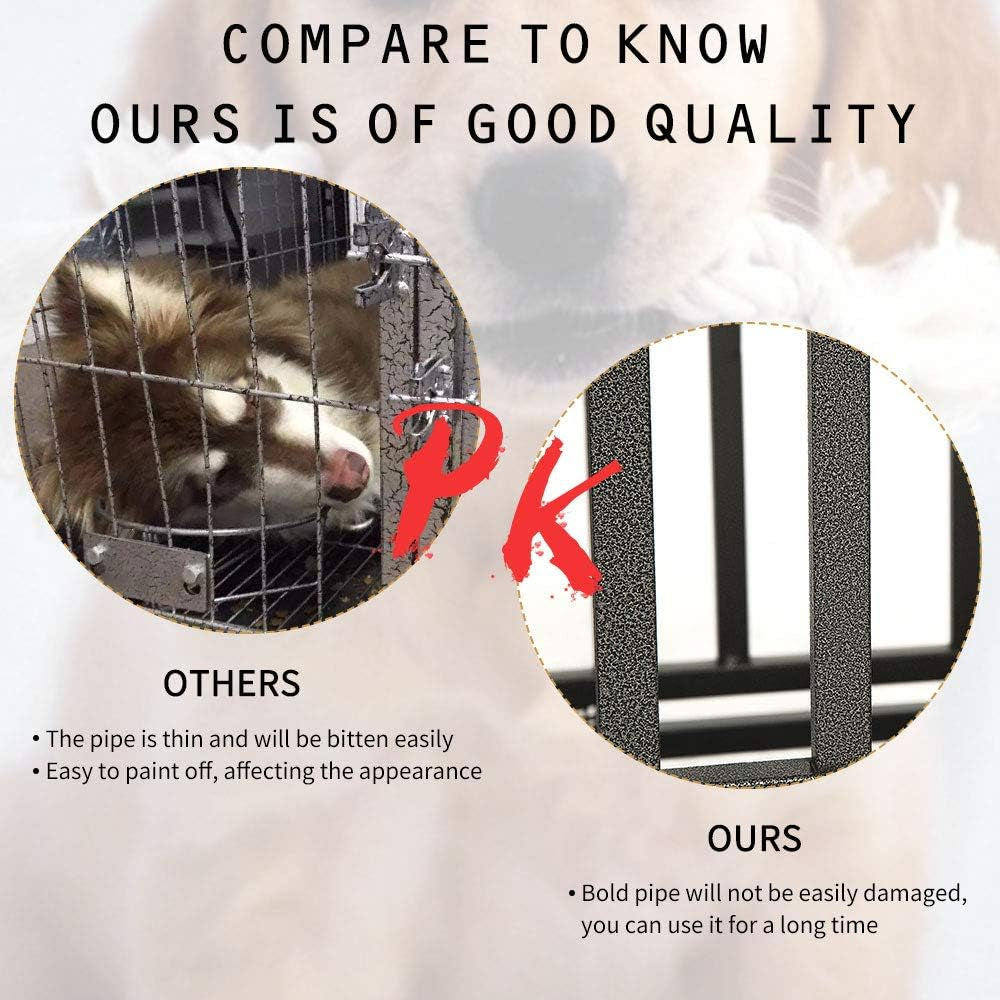 46" Heavy Duty Dog Crate Ultra-High Hardness Enhanced Steel Pet Kennel Playpen with Two Prevent Escape Lock, Large Dogs Cage with Four Wheels, Upgraded, Black