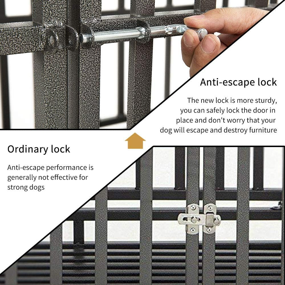 46" Heavy Duty Dog Crate Ultra-High Hardness Enhanced Steel Pet Kennel Playpen with Two Prevent Escape Lock, Large Dogs Cage with Four Wheels, Upgraded, Black