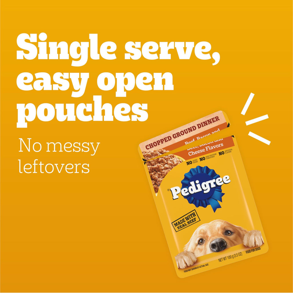 PEDIGREE CHOPPED GROUND DINNER Adult Soft Wet Dog Food, Beef, Bacon & Cheese