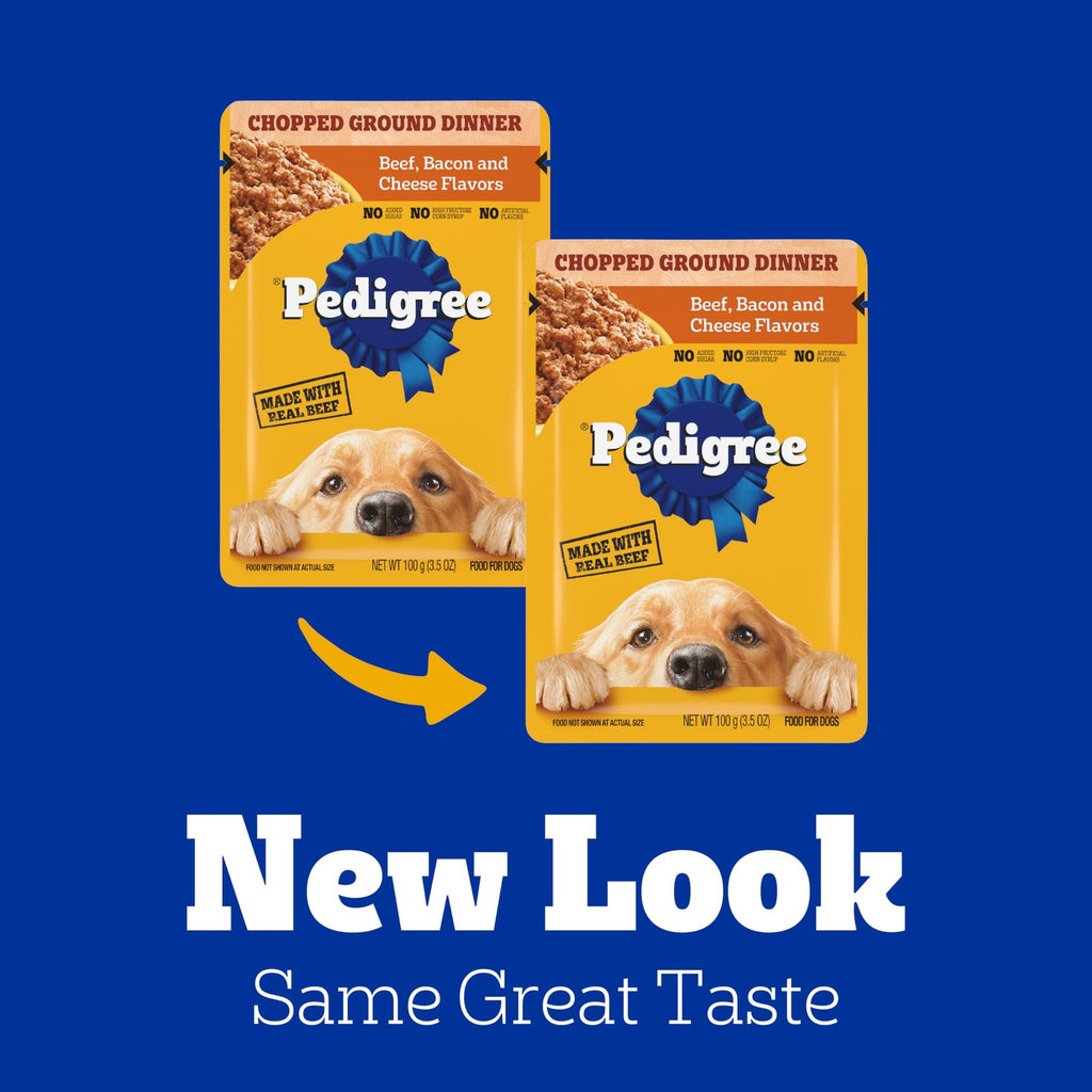 PEDIGREE CHOPPED GROUND DINNER Adult Soft Wet Dog Food, Beef, Bacon & Cheese