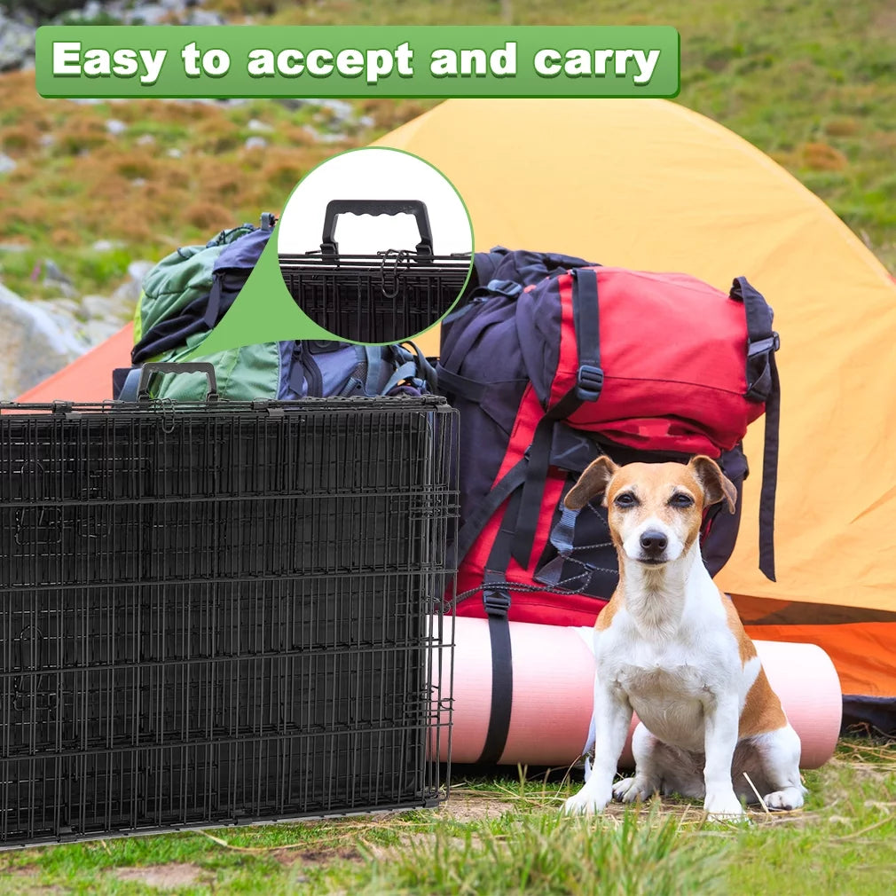 Folding Dog Crate with Divider and Tray, 42"L