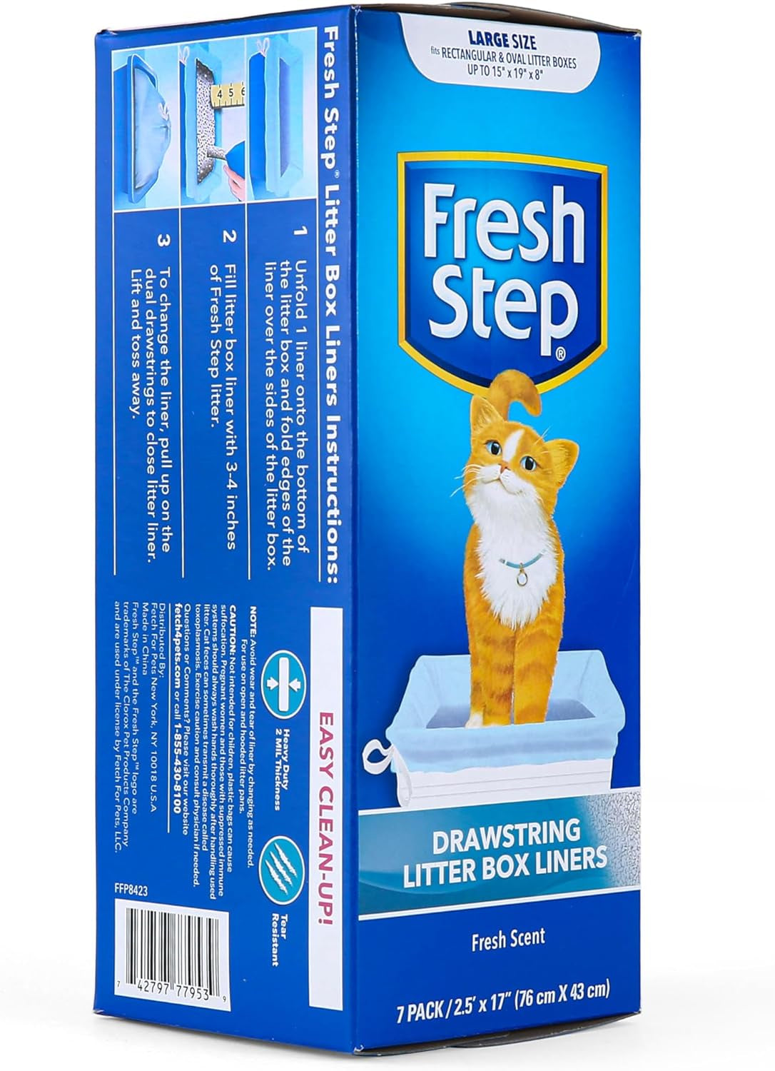 Drawstring Cat Litter Box Liners, Scented Heavy Duty Kitty Litter Bags for Large Oval or Rectangle Pans, Helps Contain Odor and Mess, Easy Lift Out Cleanup, 30 X 17 In, 7 Count