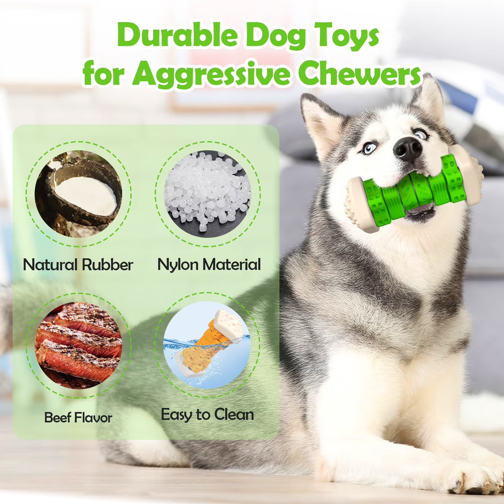 Interactive Dog Chew Toy-Brightly Colored Dog Enrichment Toy for Aggressive Chewers-Green