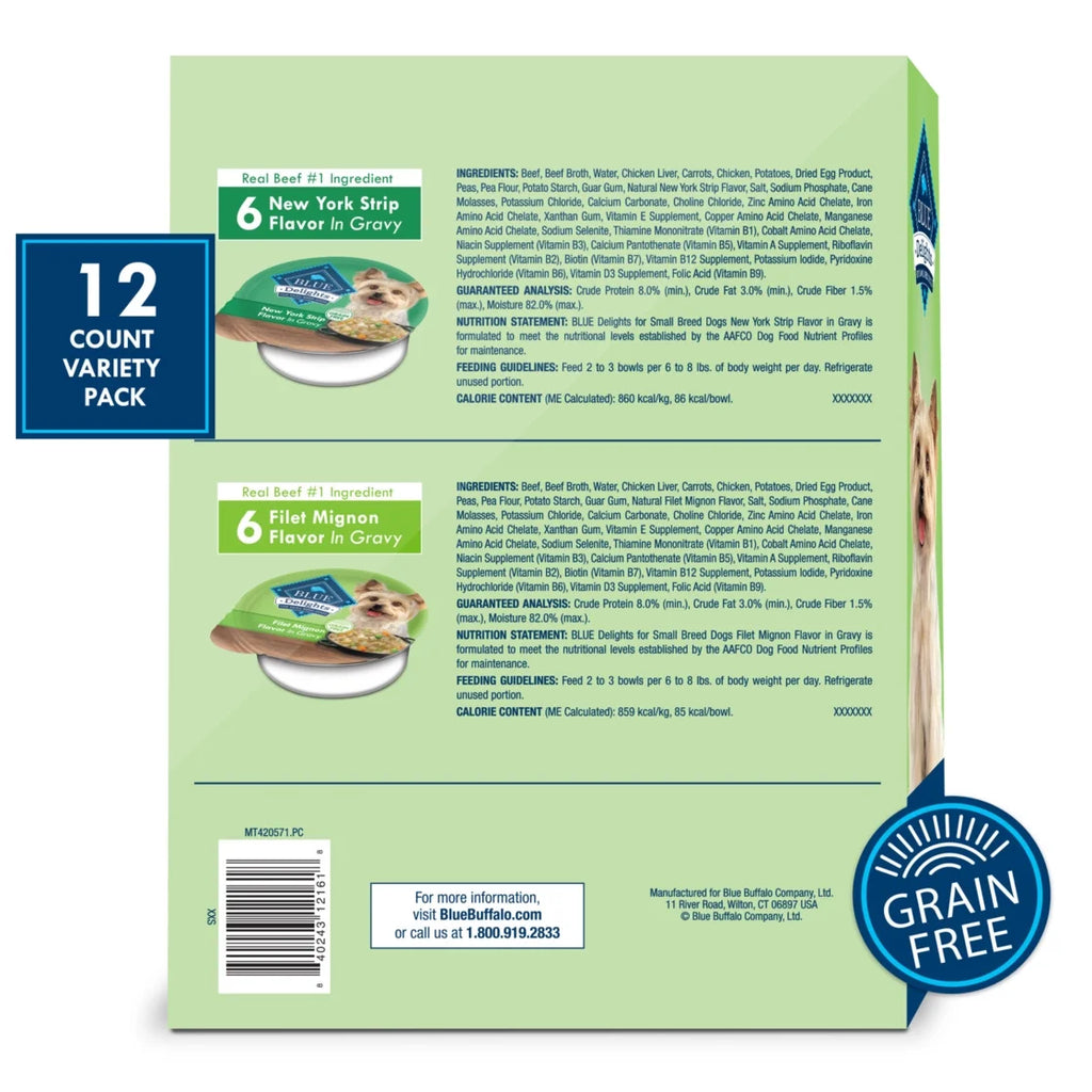 Delights Adult Small Breed Filet Mignon & New York Strip Wet Dog Food Variety 12 Pack, 3.5 Oz Cup