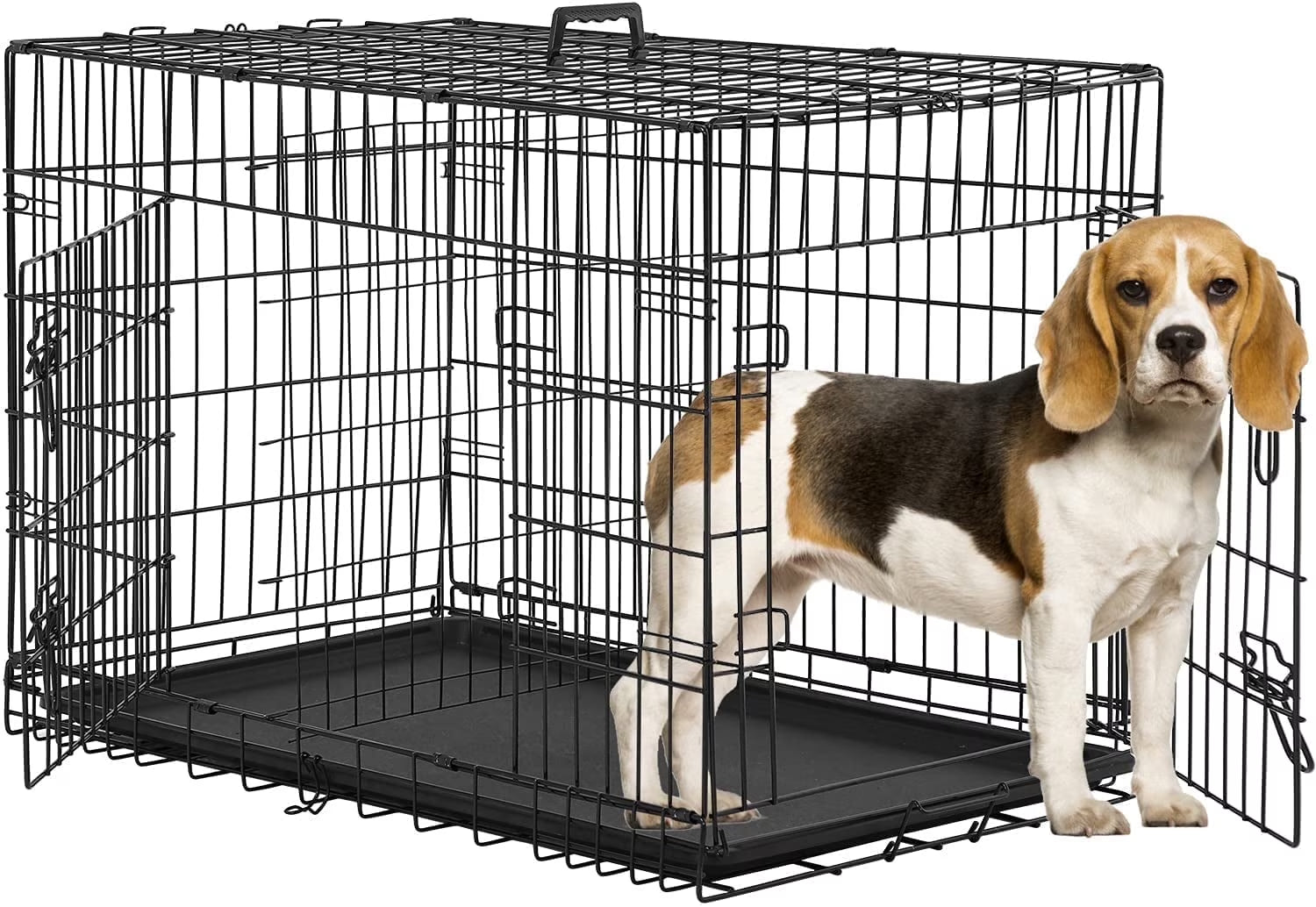 Animal Pet Cage with Plastic Tray and Handle, 36 Inches, Large