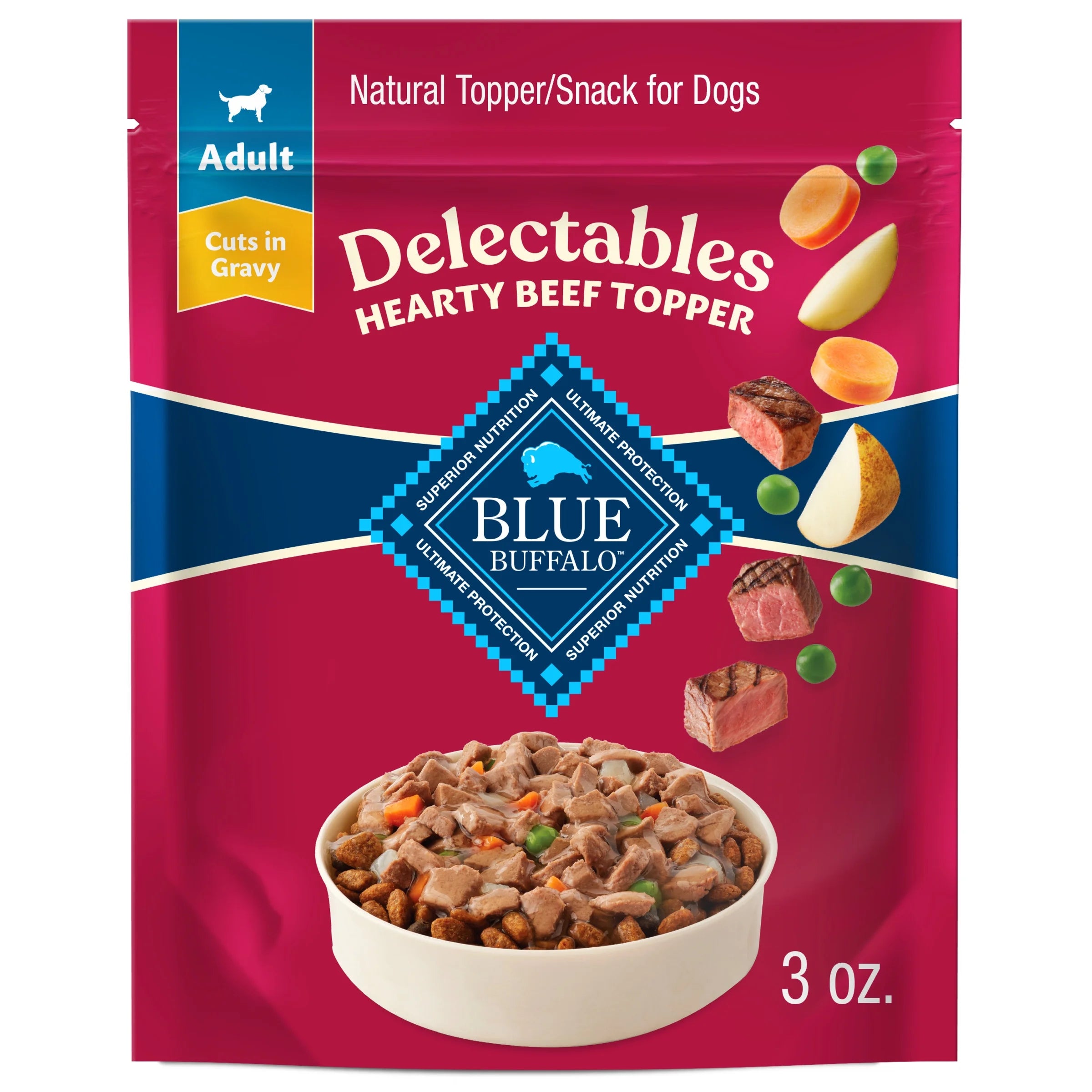 (3 Pack)  Delectables Natural Wet Dog Food Toppers, Hearty Beef, 3-Oz Pouch