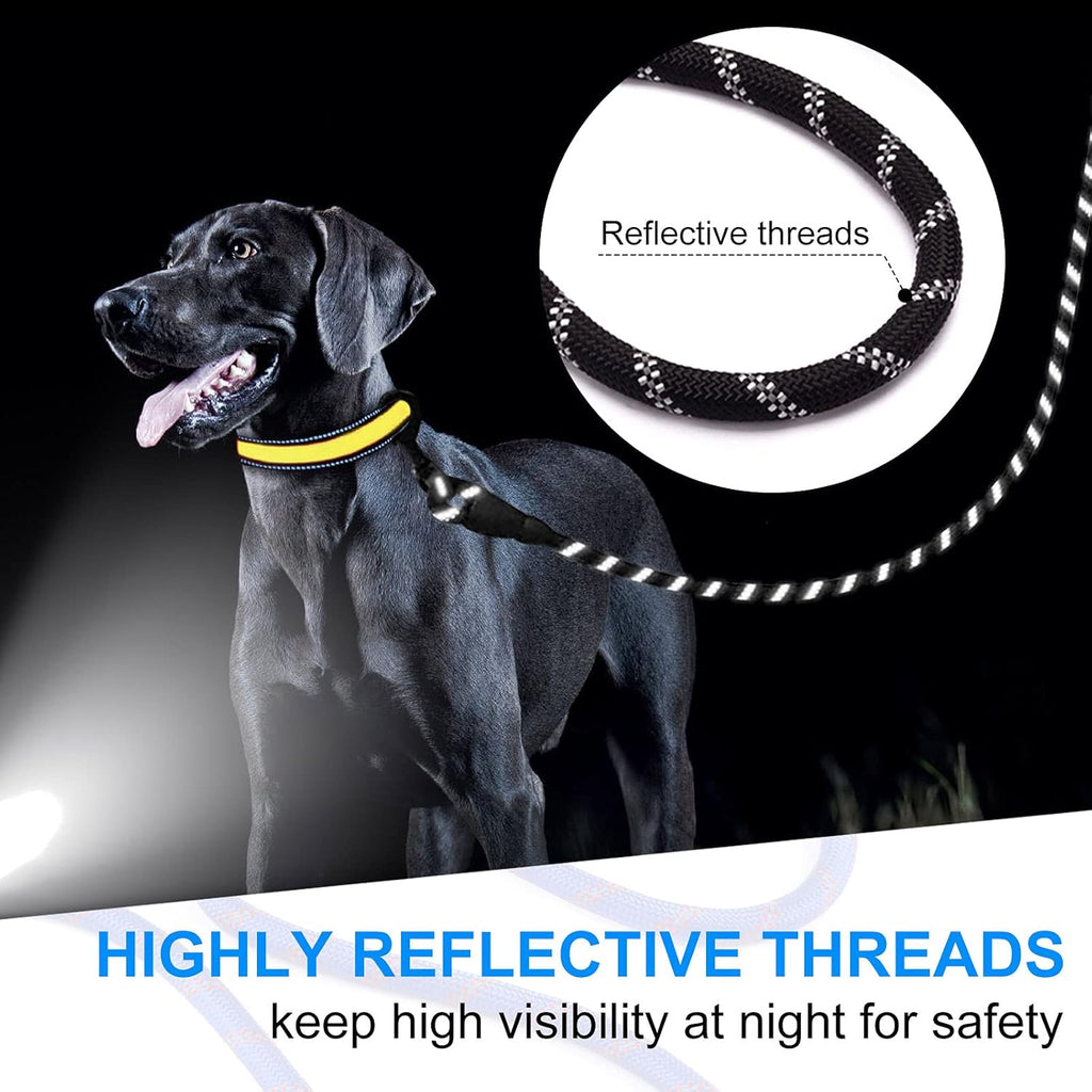Reflective Rope Dog Leash 5 FT / 6 FT Non Slip with Padded Handle for Small Medium Large Dogs - 5FT Black