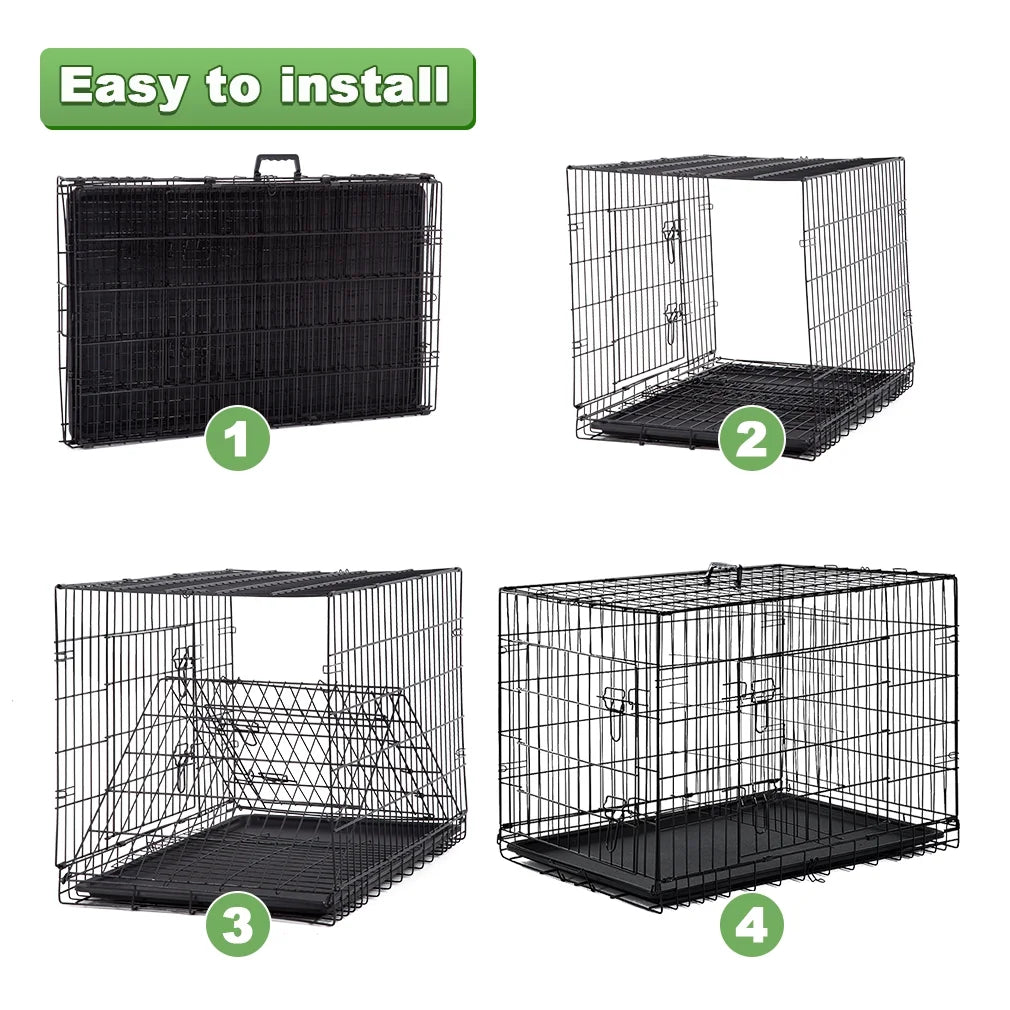 Folding Dog Crate with Divider and Tray, 42"L