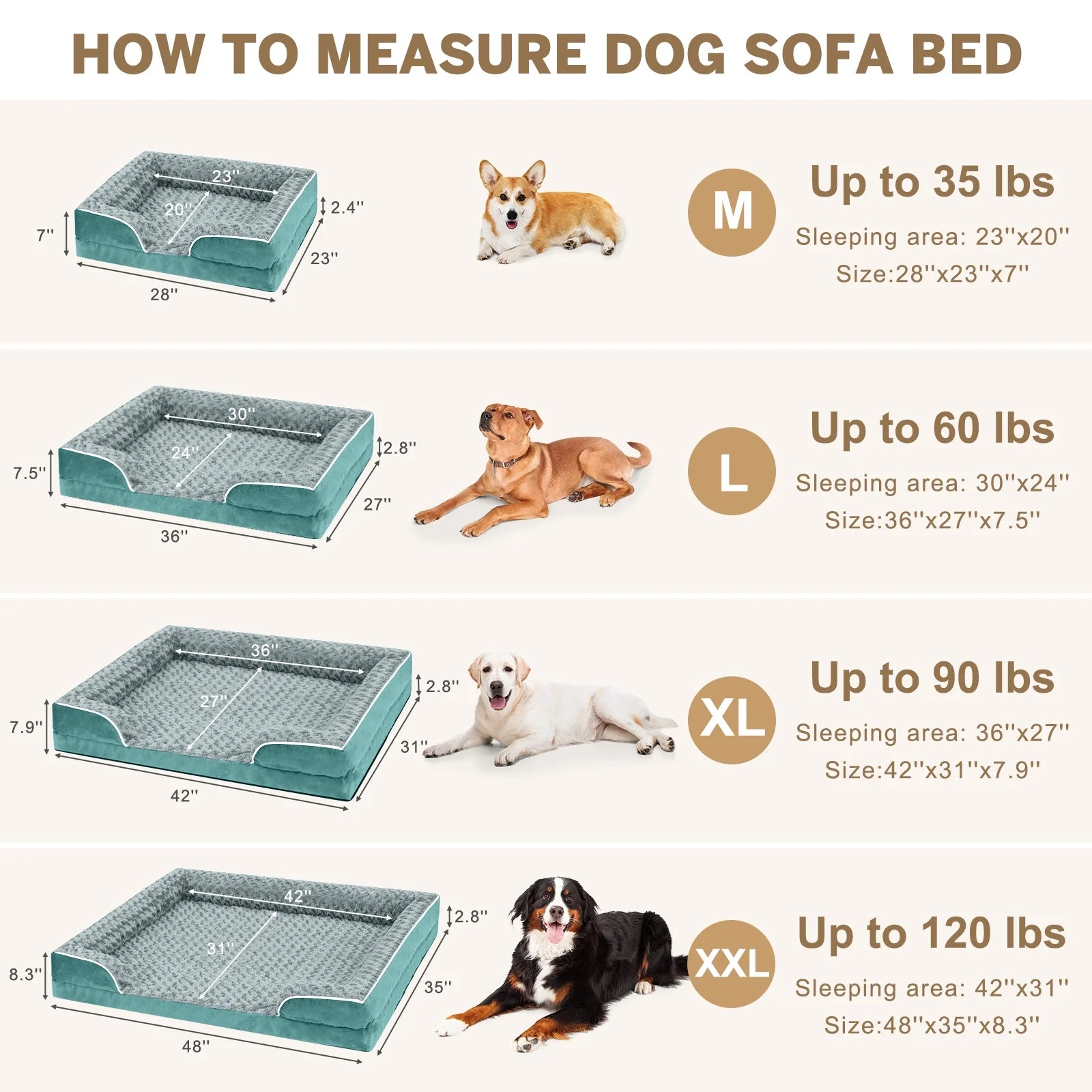 Dog Bed for Large Medium Small Dogs Orthopedic Waterproof Dog Sofa Bed Non Slip Pet Couch with Removable Washable Cover Supportive Foam M to XXL