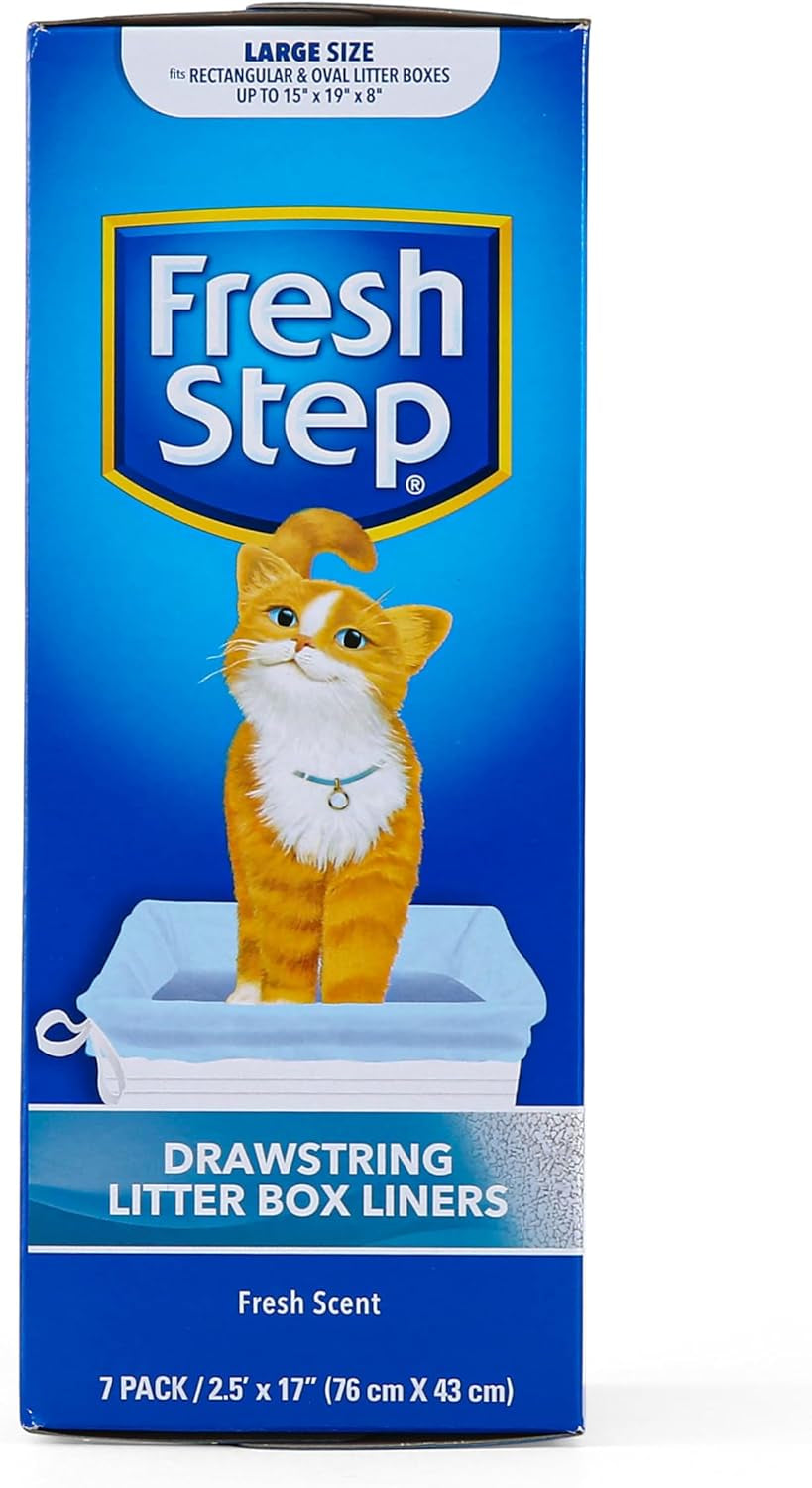 Drawstring Cat Litter Box Liners, Scented Heavy Duty Kitty Litter Bags for Large Oval or Rectangle Pans, Helps Contain Odor and Mess, Easy Lift Out Cleanup, 30 X 17 In, 7 Count