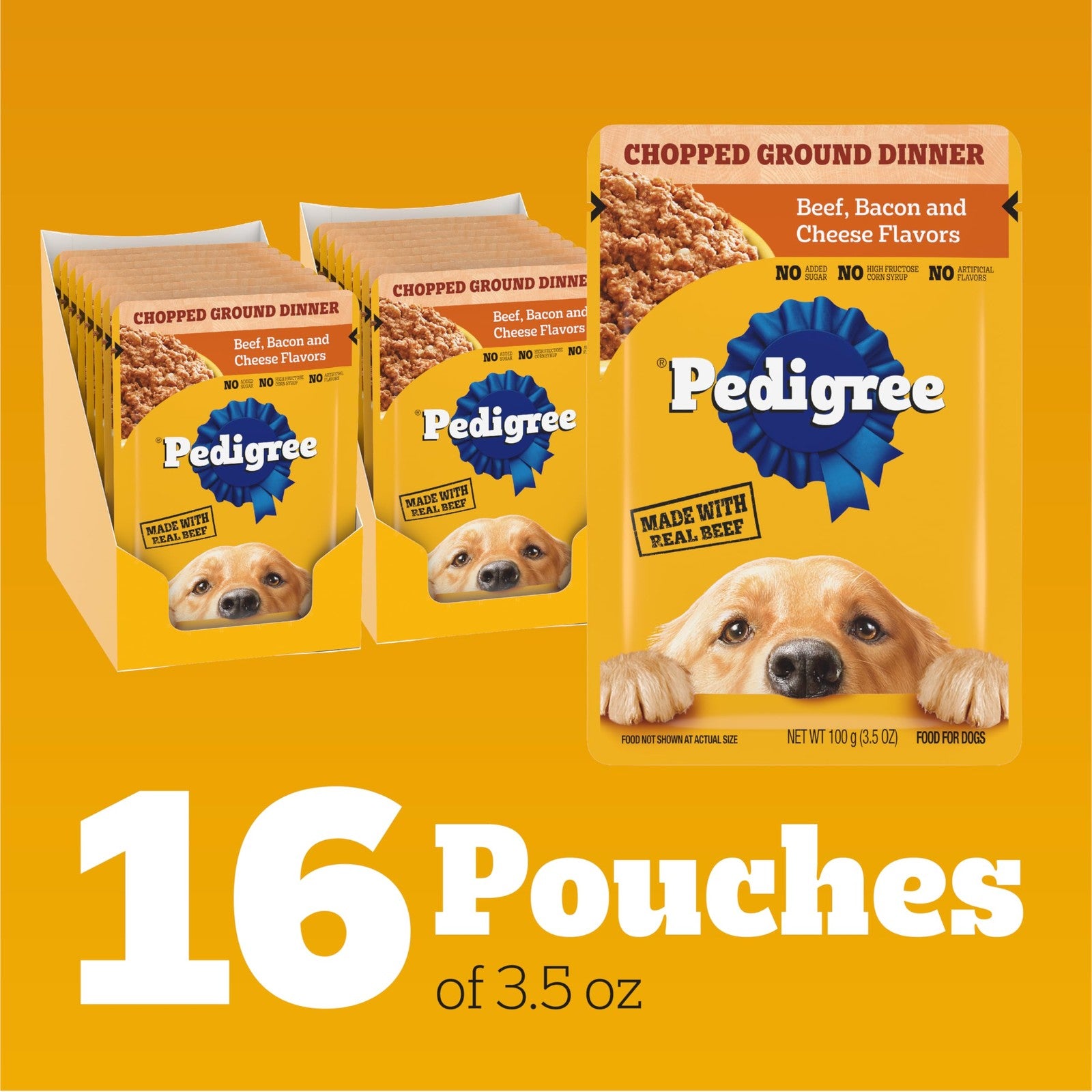 PEDIGREE CHOPPED GROUND DINNER Adult Soft Wet Dog Food, Beef, Bacon & Cheese