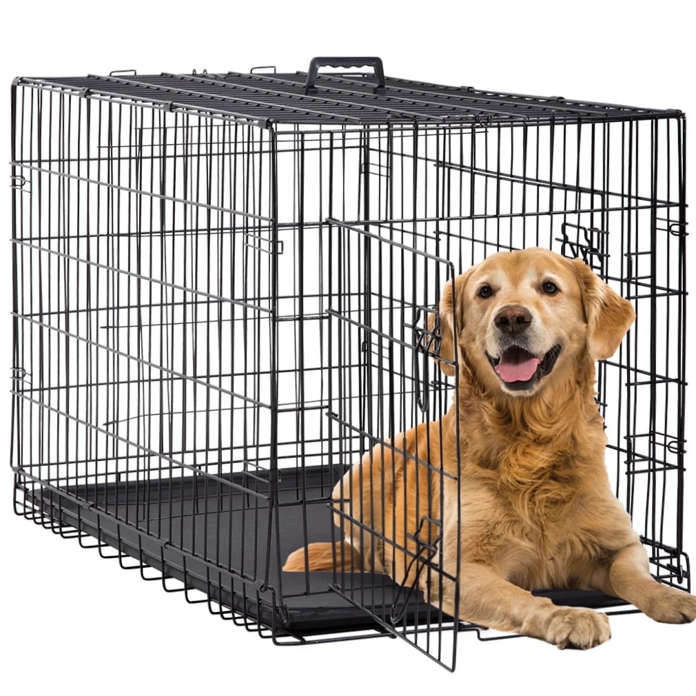 Folding Dog Crate with Divider and Tray, 42"L