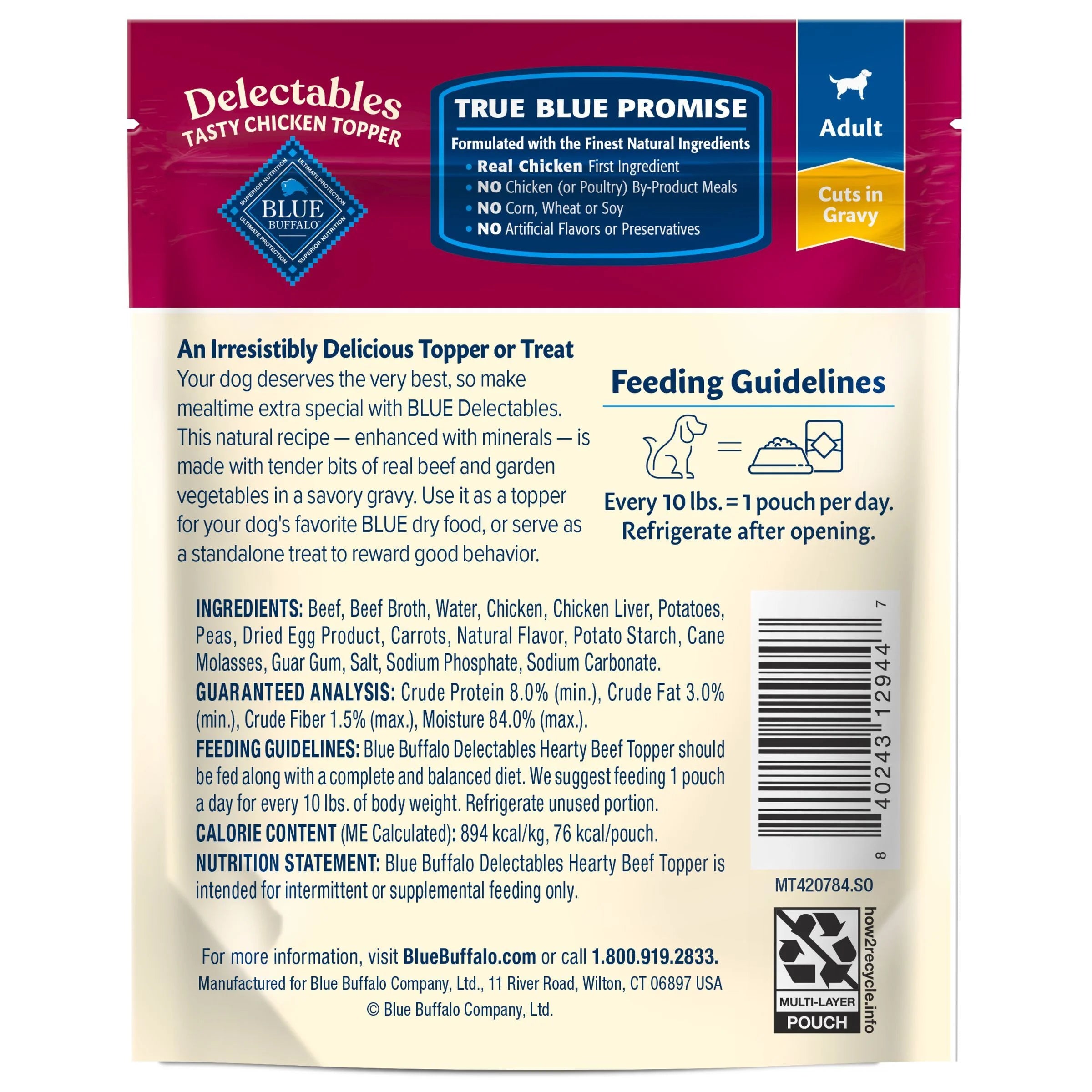 (6 Pack)  Delectables Natural Wet Dog Food Toppers, Hearty Beef, 3-Oz Pouch