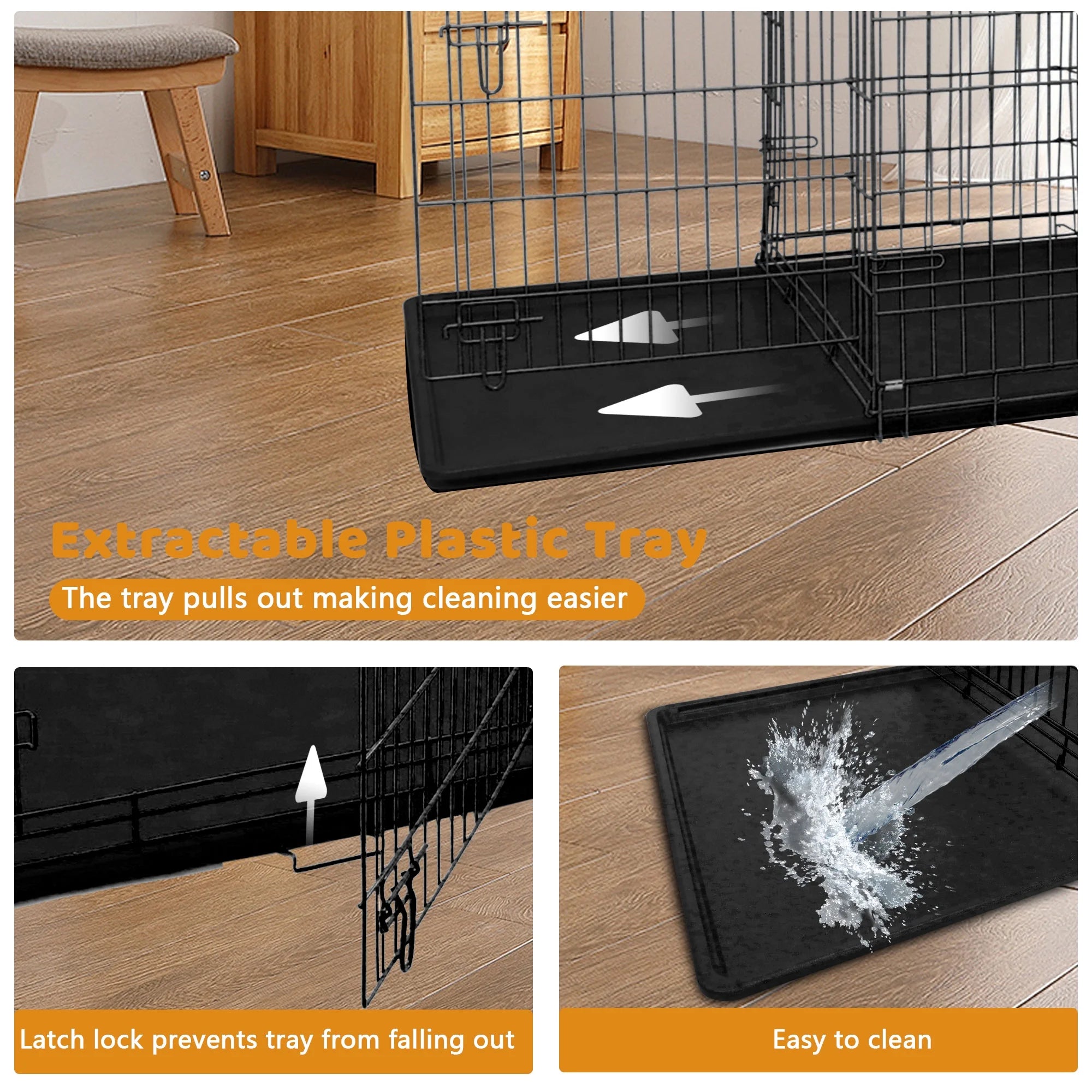 42 Inch Jaula Para Perro, Jaulas Y Perreras Plegables Grandes Para Perros Grandes Con Asa, Jaula Para Perro De Alambre Metálico De Doble Puerta Para Exteriores Con Bandeja De Plástico Para Perros Medianos, Negro
