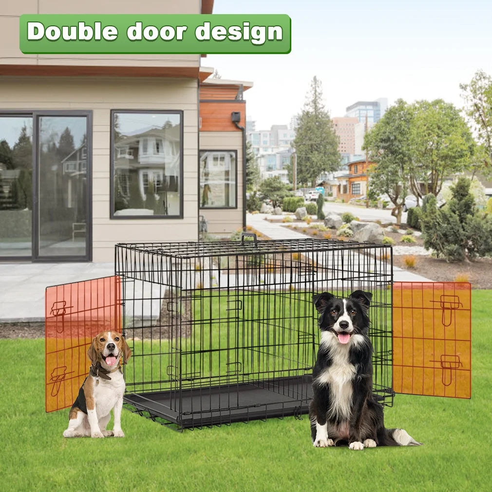 Folding Dog Crate with Divider and Tray, 42"L