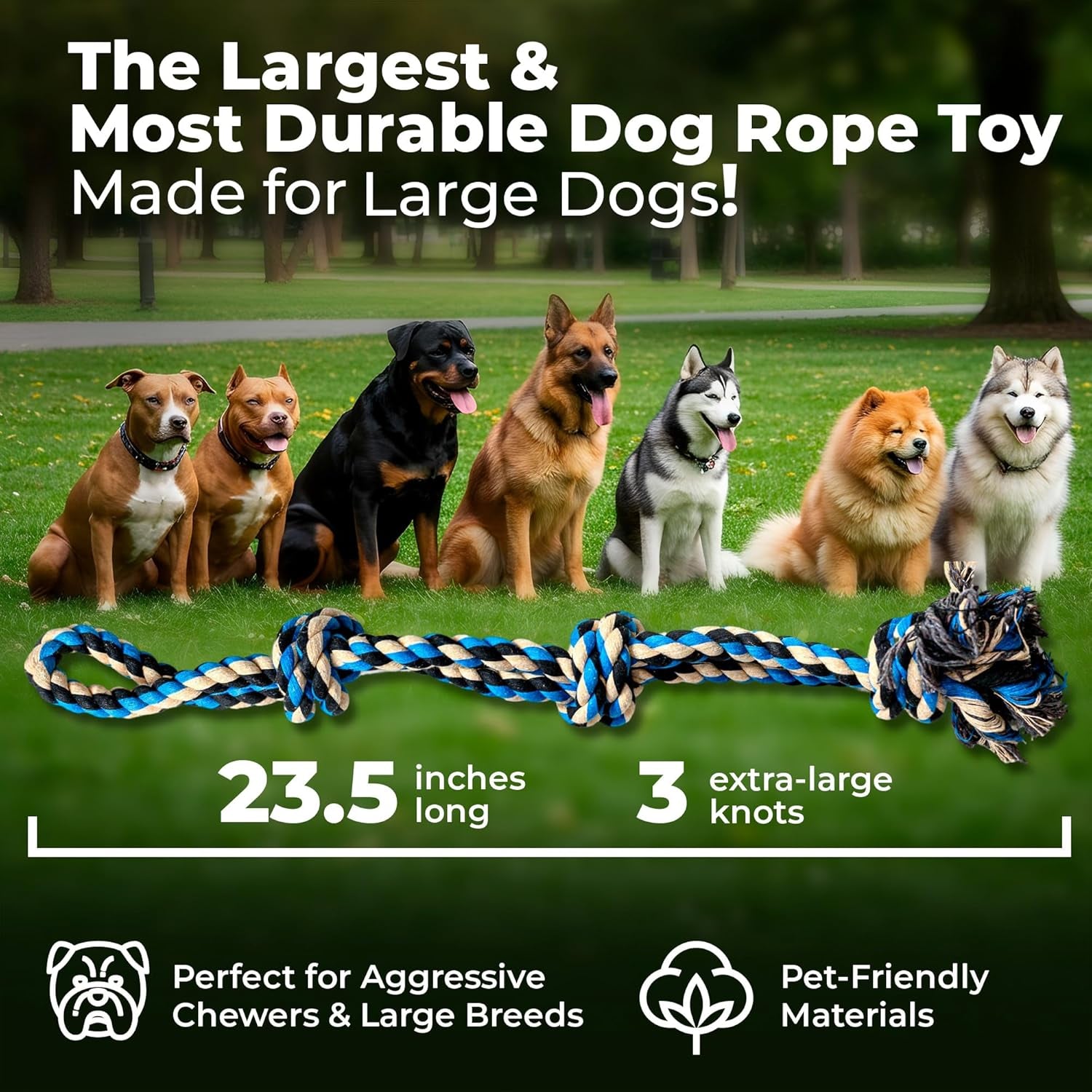 Large Dog Rope Toy for Large Dogs - 23.5" Dog Tug of War Toy - Durable Big Pull Rope for Aggressive Chewers & Teething Puppies